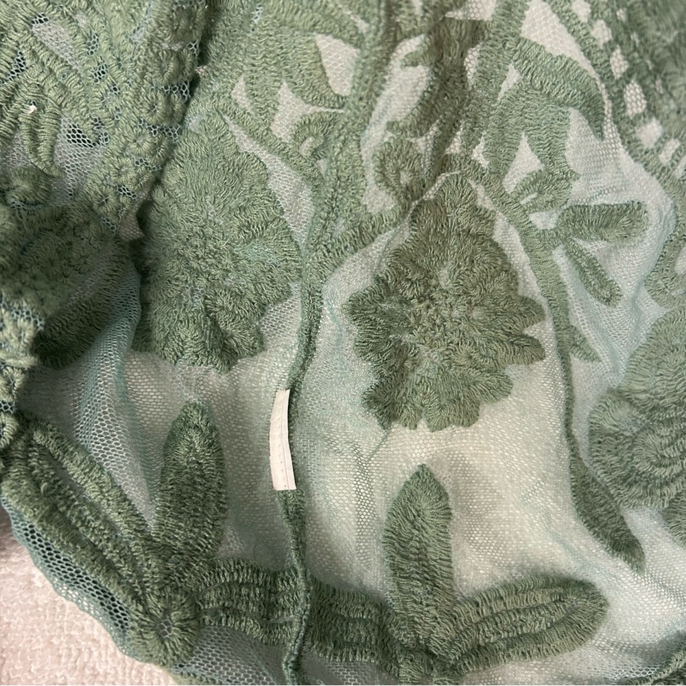 White Birch Sage Green Floral Embroidered Lace Kimono Cardigan - Size M - Picture 4 of 14
